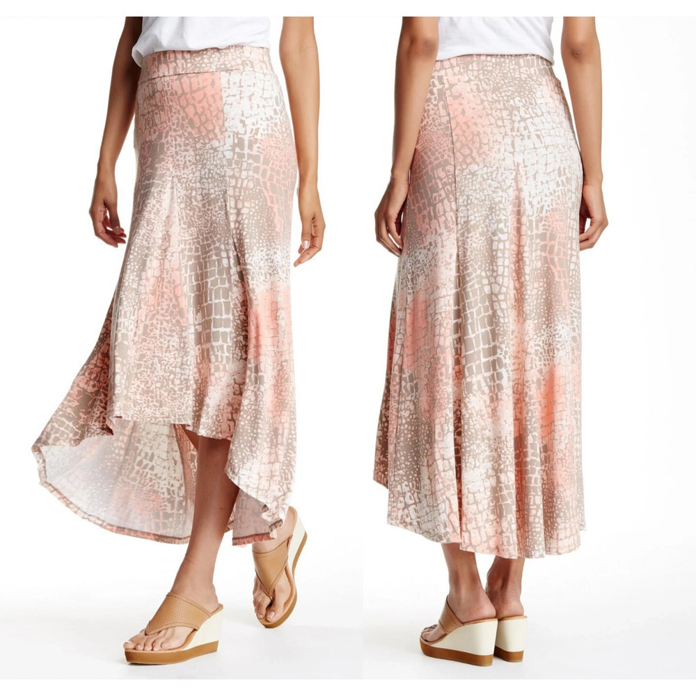 Tommy Bahama Skirt Large Pink Snake Reptile Midi High Low Pull On Stretch Casual